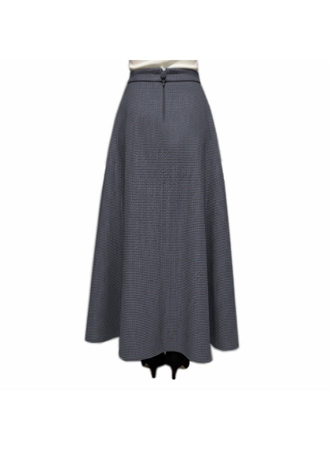 Smoky Egypt Velvet Checked Maxi Circle Skirt-Gray - Image 3