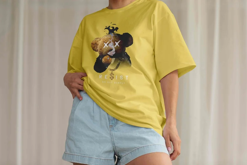 دوغ فش Women's Lilac Teddy Printed Oversize T-Shirt