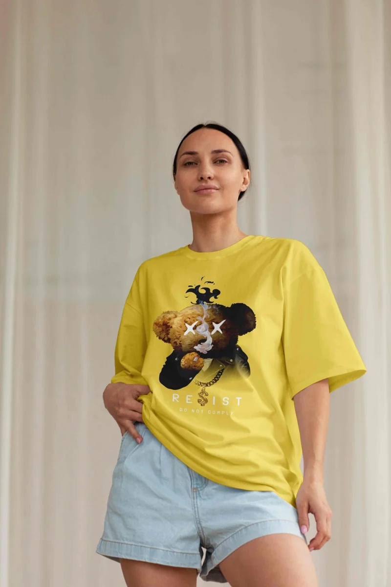 دوغ فش Women's Lilac Teddy Printed Oversize T-Shirt