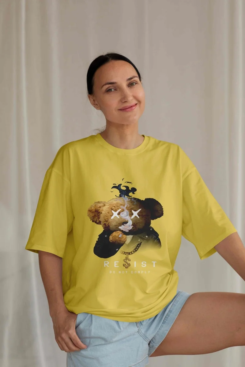 دوغ فش Women's Lilac Teddy Printed Oversize T-Shirt
