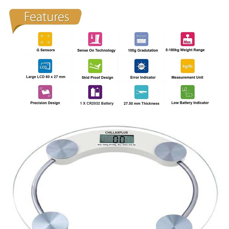 MCP Digital Glass Weight Machine For Body Weight Round Personal Weighing Scale For Home Use Bathroom Weighing Machine (Transparent), 180 Kilograms - Image 2