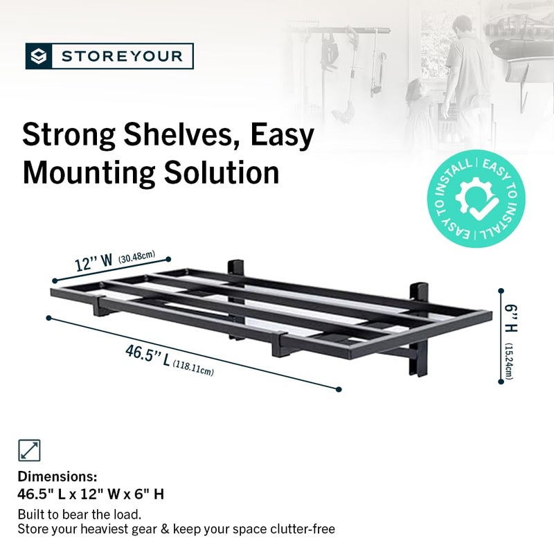 StoreYourBoard Heavy Duty Garage Shelf Wall Mount 1ft x 4ft â€“ Wall-Mounted Shelving for Storage & Organization â€“ Heavy Duty Garage Shelves for Tools, Bins, & Equipment â€“ Holds 400 lbs â€“ Black - Image 2