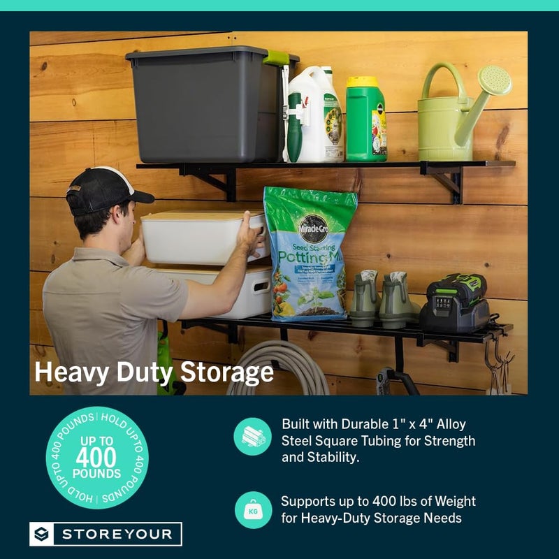 StoreYourBoard Heavy Duty Garage Shelf Wall Mount 1ft x 4ft â€“ Wall-Mounted Shelving for Storage & Organization â€“ Heavy Duty Garage Shelves for Tools, Bins, & Equipment â€“ Holds 400 lbs â€“ Black - Image 4
