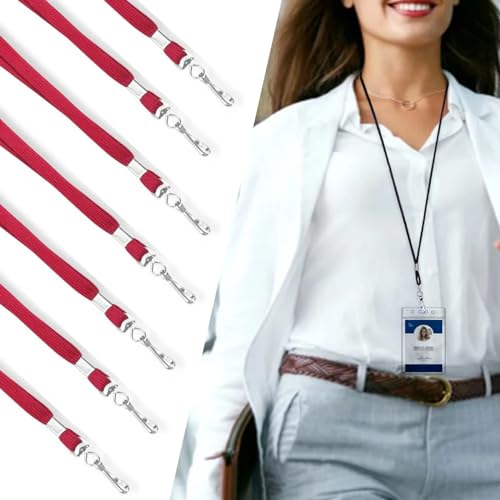 HOSL 100 Pack Badge Lanyards Office Lanyard ID Card Lanyards Business Card Lanyards Students Lanyards Employee Lanyards Round 36" With Swivel Hook (Wide Red) - Image 3
