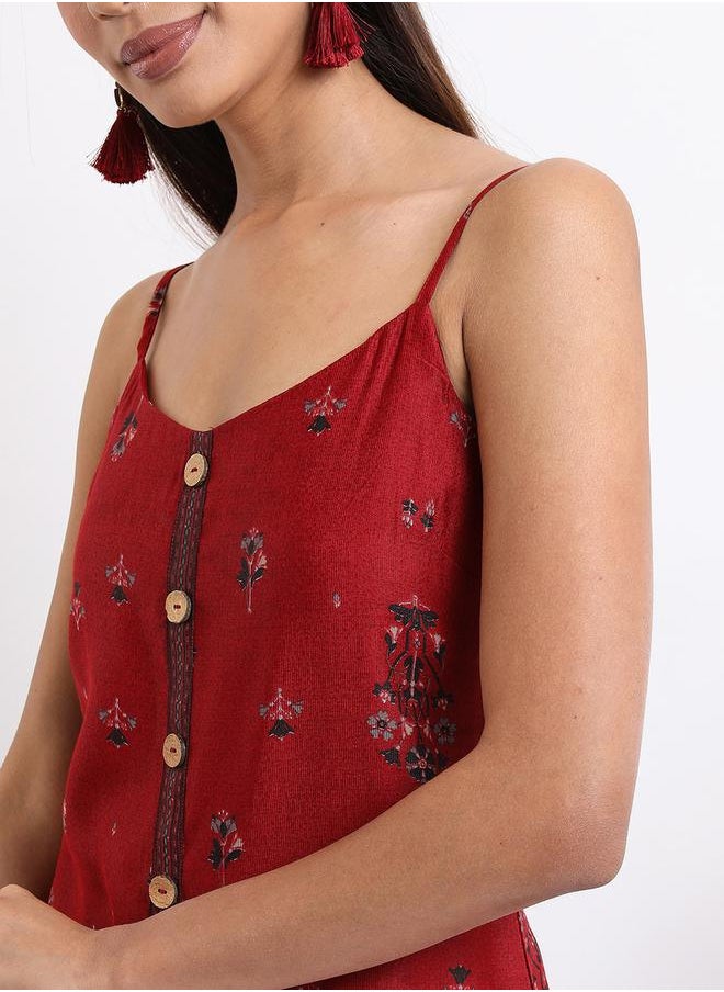 Vishudh - Women Red & Navy blue Ethnic Printed Shoulder Straps Kurta by Styli - Image 1