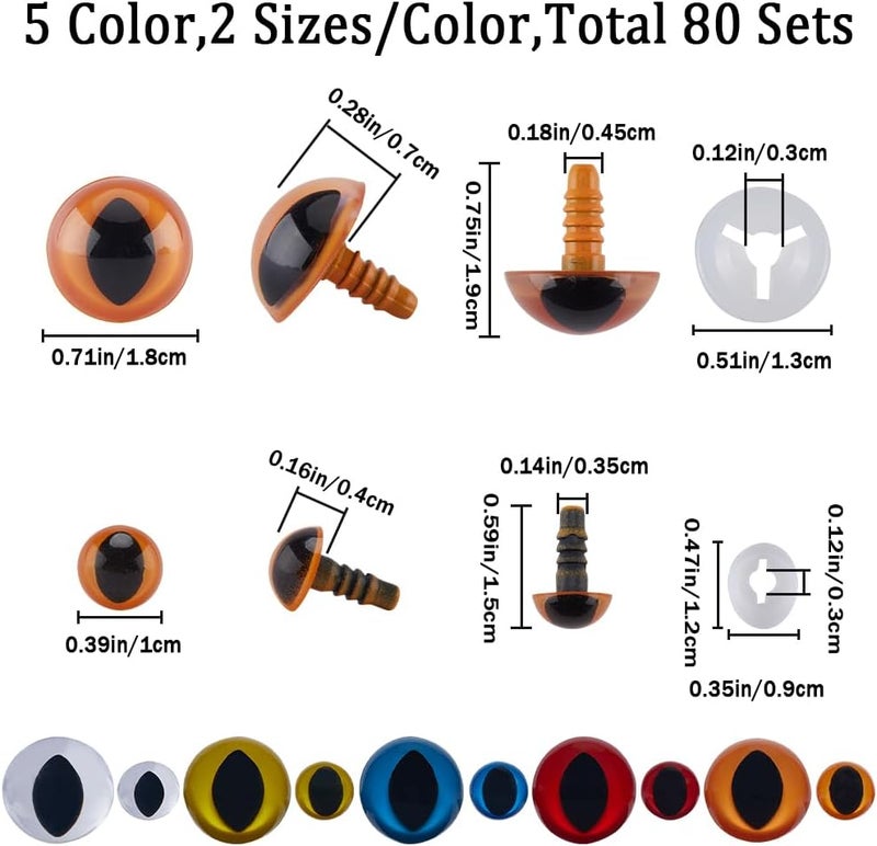 GORGECRAFT A Box 80Pcs 10 Styles Plastic Doll Eyes 10mm 18mm Colored Craft Safety Eyes with Washers for Plush Stuffed Animal Crochet Bear Doll Teddy Crafts Making Supplies Blue Yellow White Red Orange - Image 2