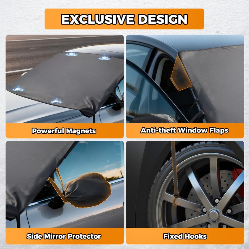 Automost Windshield Cover for Ice and Snow Heavy Duty 600D Oxford Fabric Magnetic Windshield Protector for Car SUV Truck Windproof Waterproof Frost Cover with Side Mirror Covers (Large (74"x43")) - Image 4
