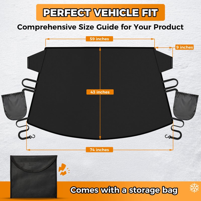 Automost Windshield Cover for Ice and Snow Heavy Duty 600D Oxford Fabric Magnetic Windshield Protector for Car SUV Truck Windproof Waterproof Frost Cover with Side Mirror Covers (Large (74"x43")) - Image 2