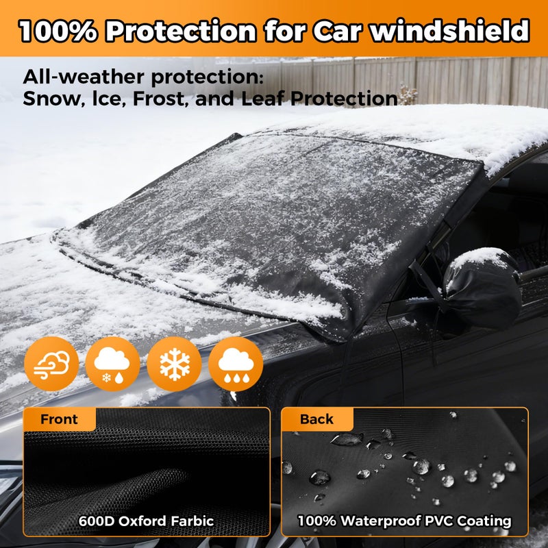 Automost Windshield Cover for Ice and Snow Heavy Duty 600D Oxford Fabric Magnetic Windshield Protector for Car SUV Truck Windproof Waterproof Frost Cover with Side Mirror Covers (Large (74"x43")) - Image 3