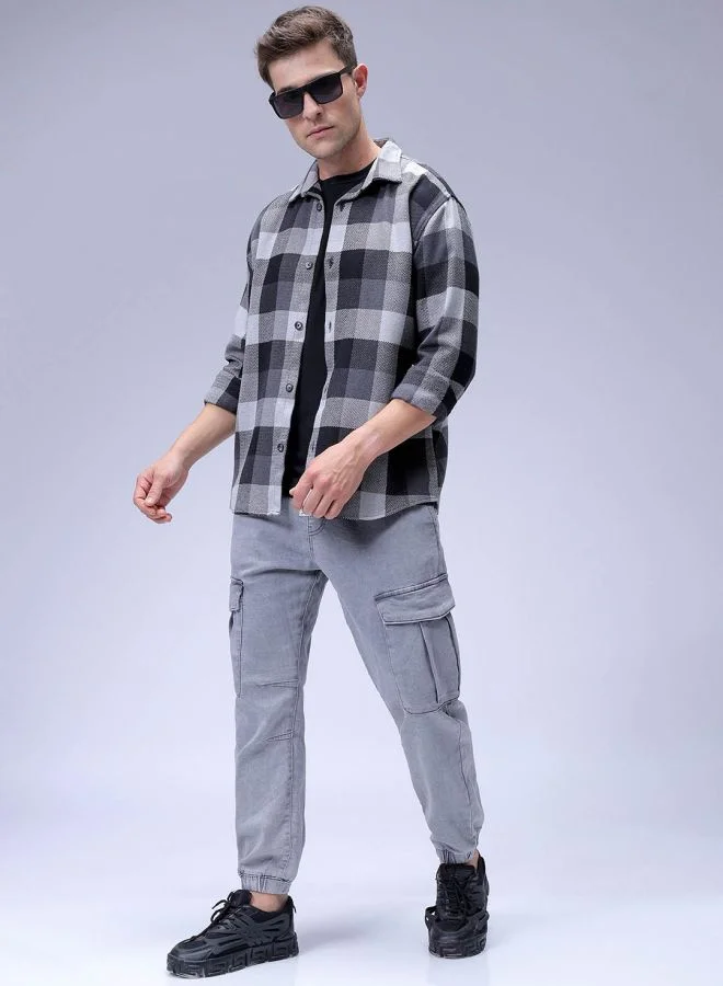 The Indian Garage Co Men Relaxed Fit Checkered Full Sleeves Cutaway Collar Resort Wear Shirt