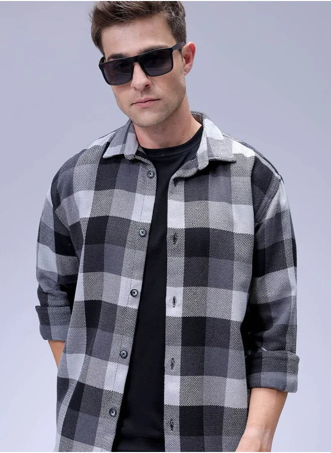The Indian Garage Co Men Relaxed Fit Checkered Full Sleeves Cutaway Collar Resort Wear Shirt
