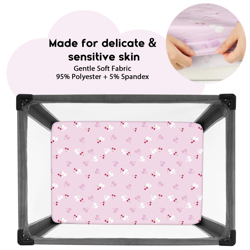 Yoofoss Pack and Play Sheets Fitted, Mini Crib Sheets 2-Pack for Pack N Play Mattress, Stretchy Playard Sheet, Soft and Breathable (Pink+Cherry) - Image 2