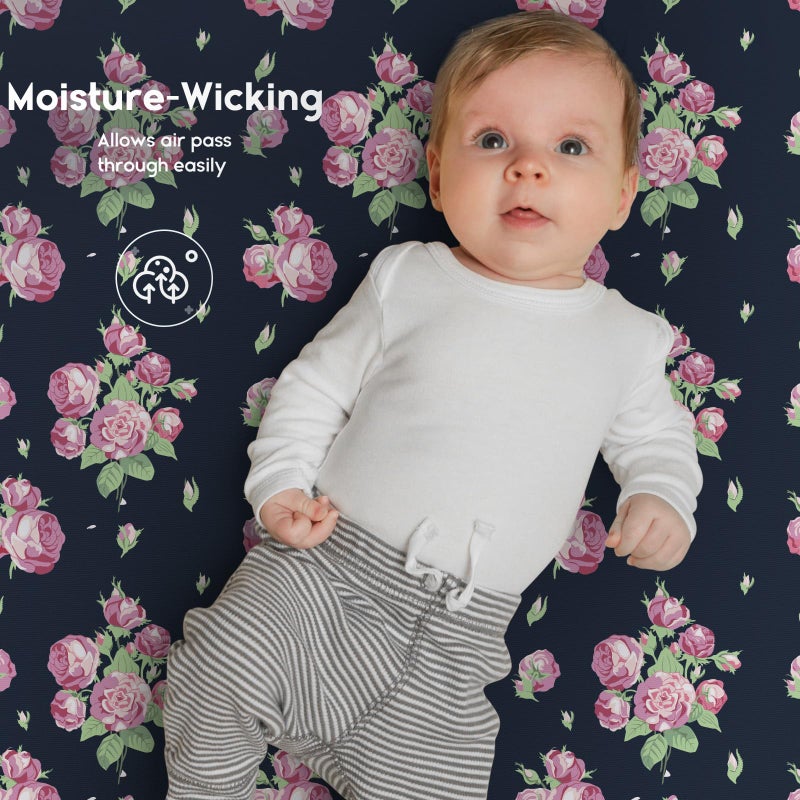 Yoofoss Pack and Play Sheets Fitted, Mini Crib Sheets 2-Pack for Pack N Play Mattress, Stretchy Playard Sheet, Soft and Breathable (Pink+Cherry) - Image 5