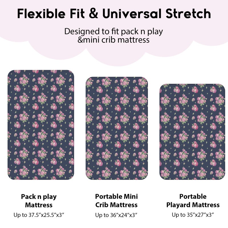 Yoofoss Pack and Play Sheets Fitted, Mini Crib Sheets 2-Pack for Pack N Play Mattress, Stretchy Playard Sheet, Soft and Breathable (Pink+Cherry) - Image 3