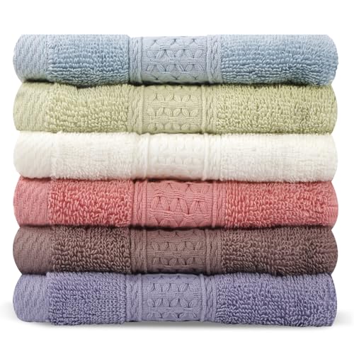 INFICRIME 6 Pack 100% Cotton Wash Cloth, 13x13 Inch Highly Absorbent and Soft Feel Fingertip Towels, Machine Washable Washcloths for Bathroom, Gym, Hotel, Spa and Kitchen, 6 Colors - Image 1