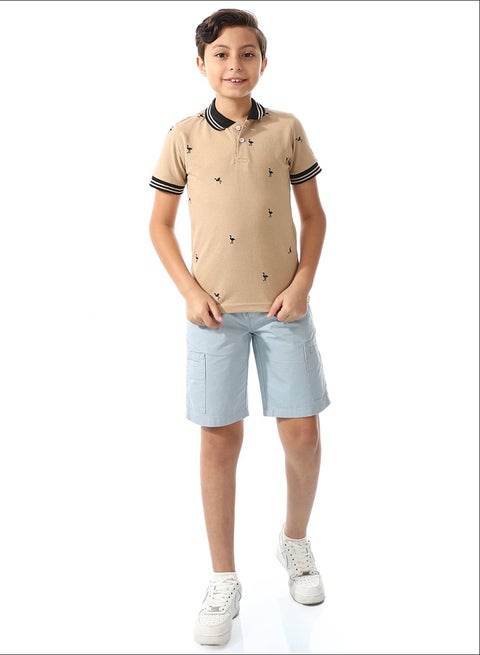 Pique Short Sleeves Polo Shirt For Boys _ Beige & Black