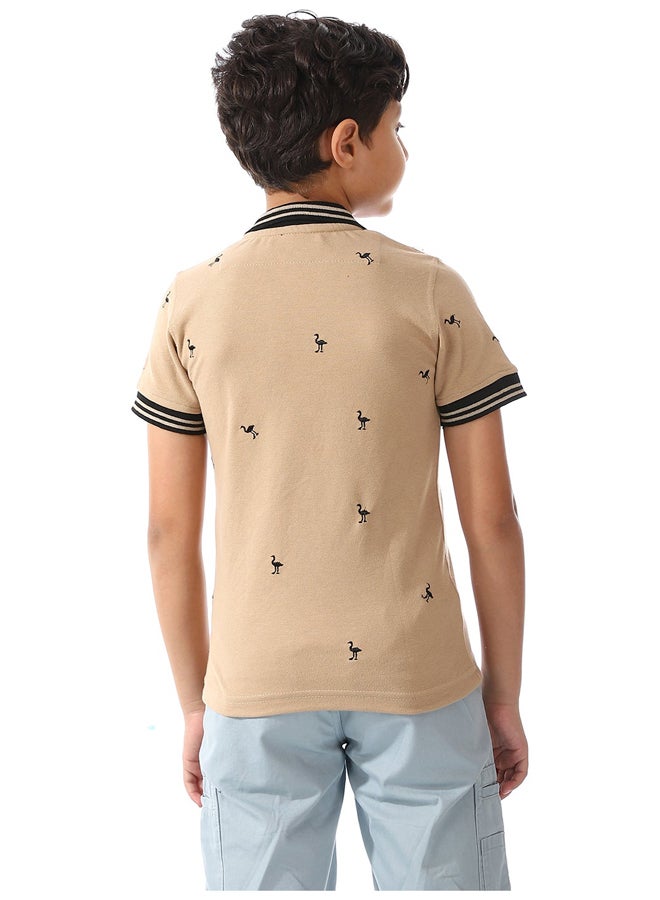 Andora Pique Short Sleeves Polo Shirt For Boys _ Beige & Black - Image 4