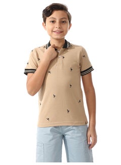 Andora Pique Short Sleeves Polo Shirt For Boys _ Beige & Black  - Image 2