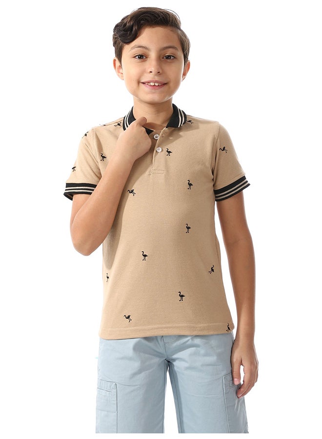 Andora Pique Short Sleeves Polo Shirt For Boys _ Beige & Black - Image 2