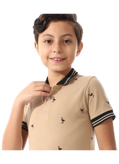 Andora Pique Short Sleeves Polo Shirt For Boys _ Beige & Black  - Image 5