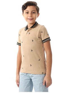 Andora Pique Short Sleeves Polo Shirt For Boys _ Beige & Black  - Image 3