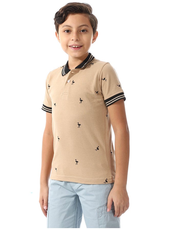 Andora Pique Short Sleeves Polo Shirt For Boys _ Beige & Black - Image 3