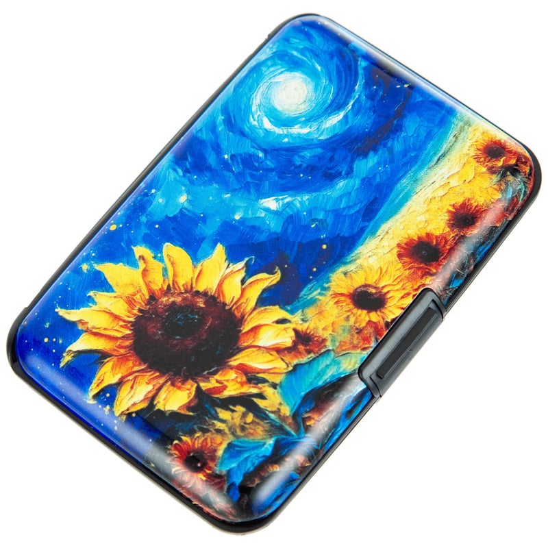 Kaabao Credit Card Holder Small RFID Blocking Wallet Business Metal Slim Mini Aluminum Hard Case for Women Men (Starry Night Sunflowers) - Image 1