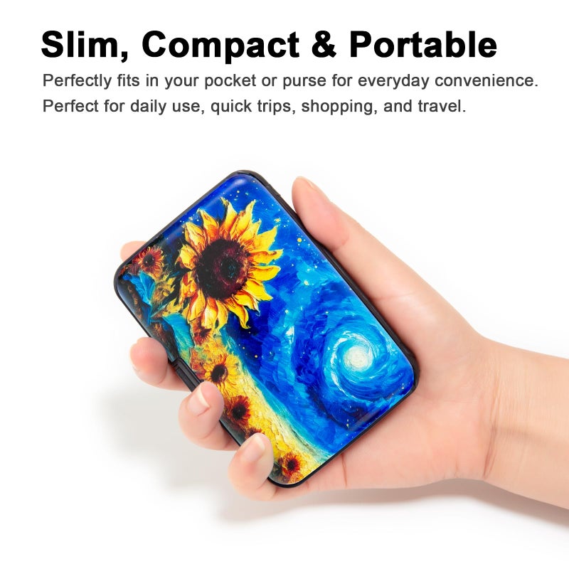 Kaabao Credit Card Holder Small RFID Blocking Wallet Business Metal Slim Mini Aluminum Hard Case for Women Men (Starry Night Sunflowers) - Image 4