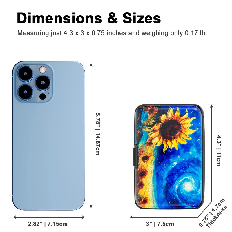 Kaabao Credit Card Holder Small RFID Blocking Wallet Business Metal Slim Mini Aluminum Hard Case for Women Men (Starry Night Sunflowers) - Image 3