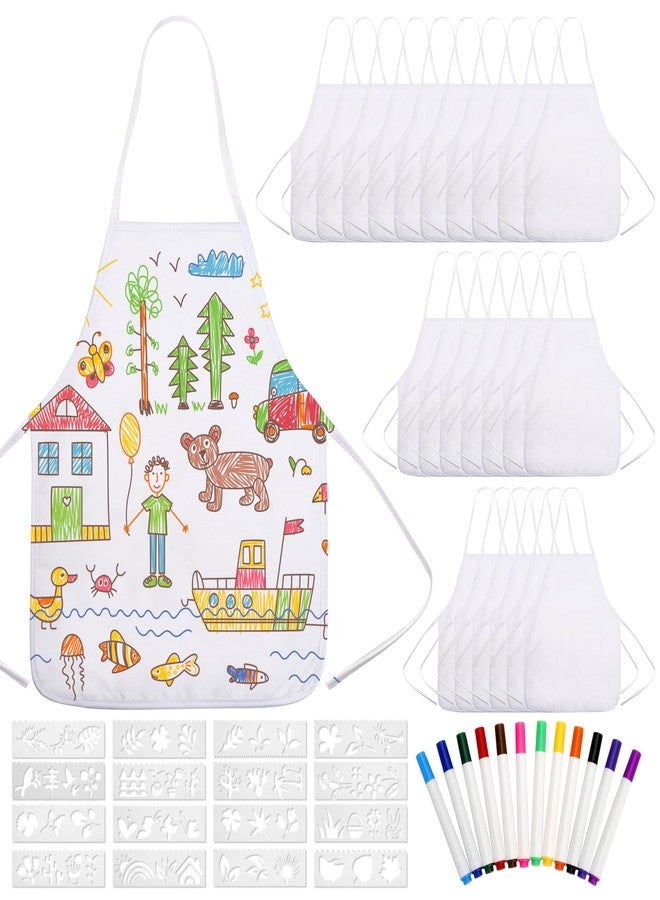 بليلي Pllieay 52 قطعة من مآزر الأطفال المصنوعة يدويًا، مآزر بيضاء للأطفال الصغار مع قلم ملون وقوالب دفتر يوميات للرسم والمطبخ والطبخ - Image 1
