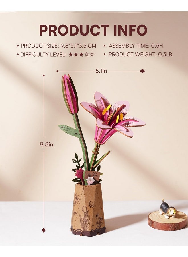 RoWood Wooden Flower Kit,Diy Artifical Flower Building Set Craft Kit For Adults,Mother'S Day/Valentine'S Day For Mom/Women/Grandma-Pink Lily  - Image 5