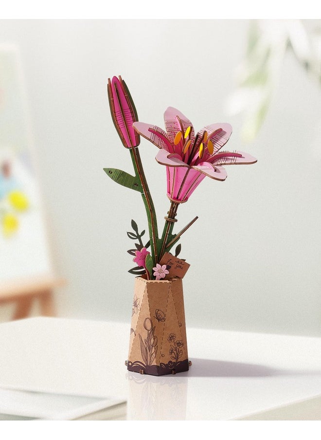 RoWood Wooden Flower Kit,Diy Artifical Flower Building Set Craft Kit For Adults,Mother'S Day/Valentine'S Day For Mom/Women/Grandma-Pink Lily  - Image 2
