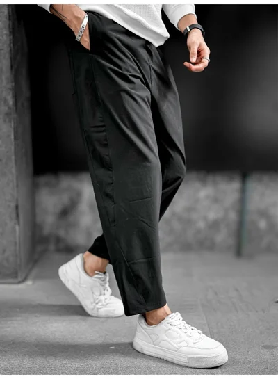 Maniac Maniac Mens Solid Black Nylon Terry fabric Carrot fit Trackpant