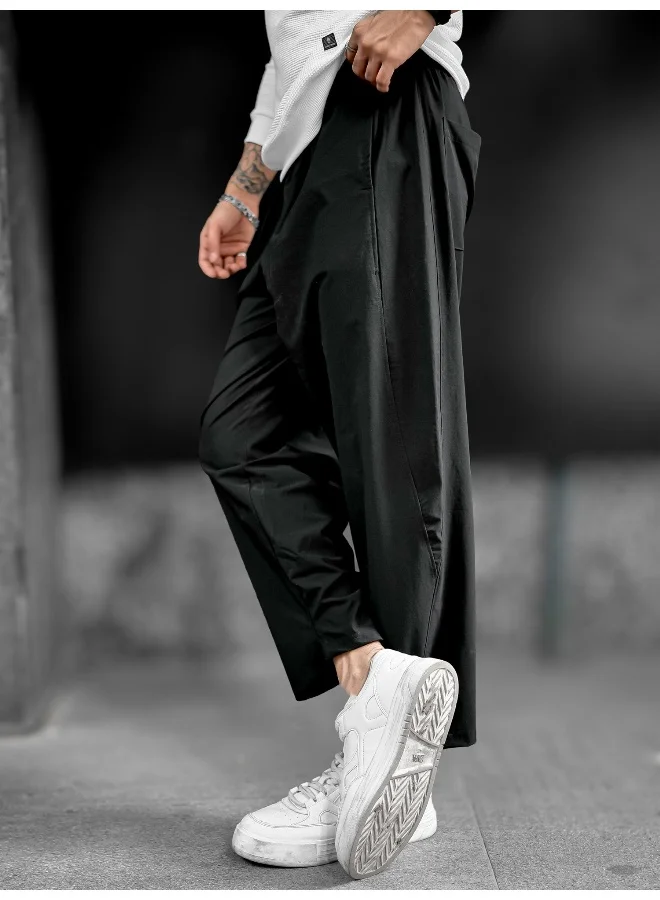 Maniac Maniac Mens Solid Black Nylon Terry fabric Carrot fit Trackpant