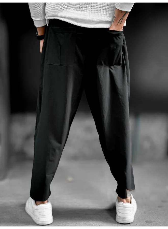 Maniac Maniac Mens Solid Black Nylon Terry fabric Carrot fit Trackpant
