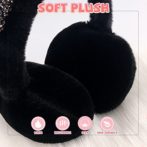 XIAOHAWANG Winter Earmuffs for Kids Girl Warm Ear Muffs Baby Boy Plush Padded Ear Warmer (C-BLACK) - Image 2