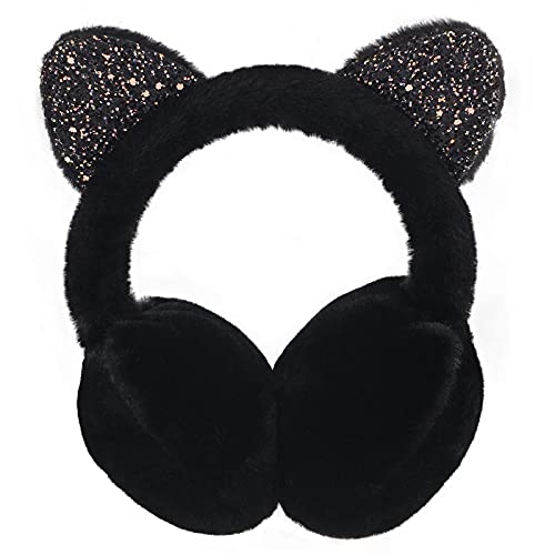 XIAOHAWANG Winter Earmuffs for Kids Girl Warm Ear Muffs Baby Boy Plush Padded Ear Warmer (C-BLACK) - Image 1