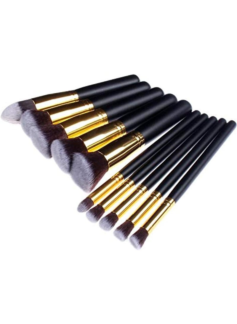 10 قطع فرشاة التجميل مجموعة فرش ماكياج - الأسود والذهب