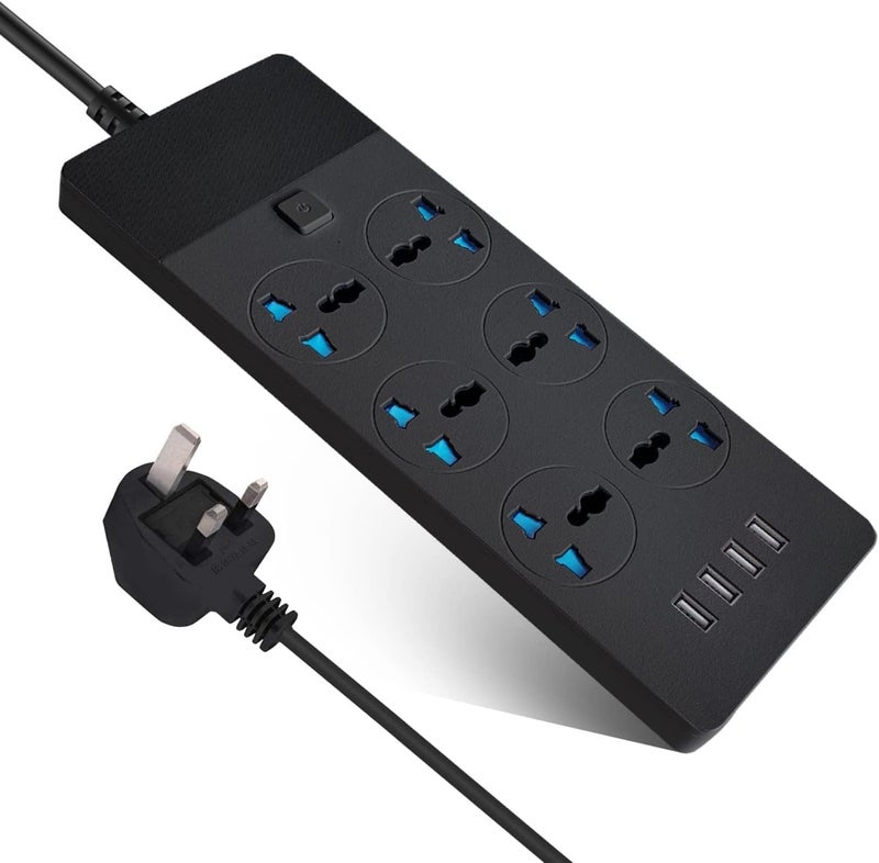زها سلك تمديد طاقة 10 طرق مع حماية من زيادة التيار، شريط طاقة كهربائي عالمي ثقيل مع 5x USB-A و1x USB-C PD بقدرة 20 واط، كابل 2 متر إجمالي (2M) - Image 1