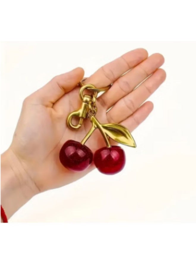 Womens Nice Cherry Medallion With Spring Loop, Elegant Red Cherry For Bags, Ideal And Girls, Fashionable Medallion For Daily Use One Size Red - Image 1