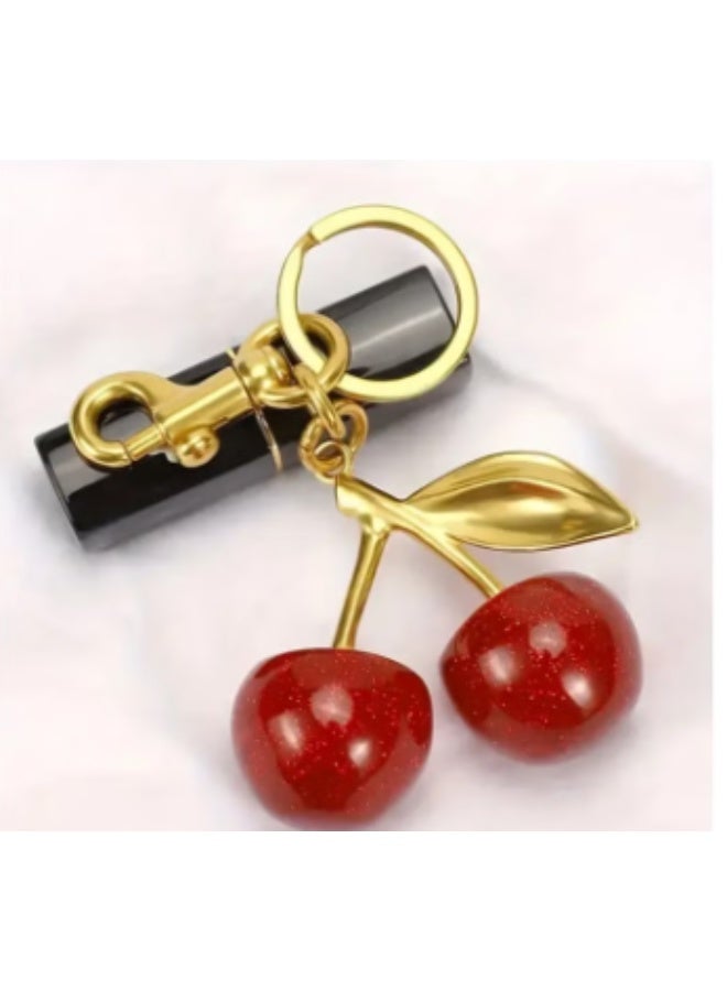 Womens Nice Cherry Medallion With Spring Loop, Elegant Red Cherry For Bags, Ideal And Girls, Fashionable Medallion For Daily Use One Size Red - Image 2