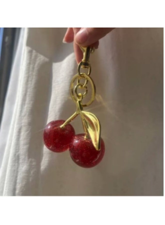 Womens Nice Cherry Medallion With Spring Loop, Elegant Red Cherry For Bags, Ideal And Girls, Fashionable Medallion For Daily Use One Size Red - Image 3