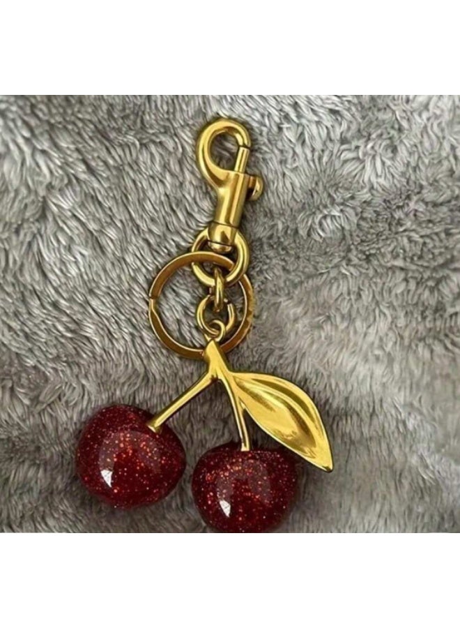 Womens Nice Cherry Medallion With Spring Loop, Elegant Red Cherry For Bags, Ideal And Girls, Fashionable Medallion For Daily Use One Size Red - Image 4