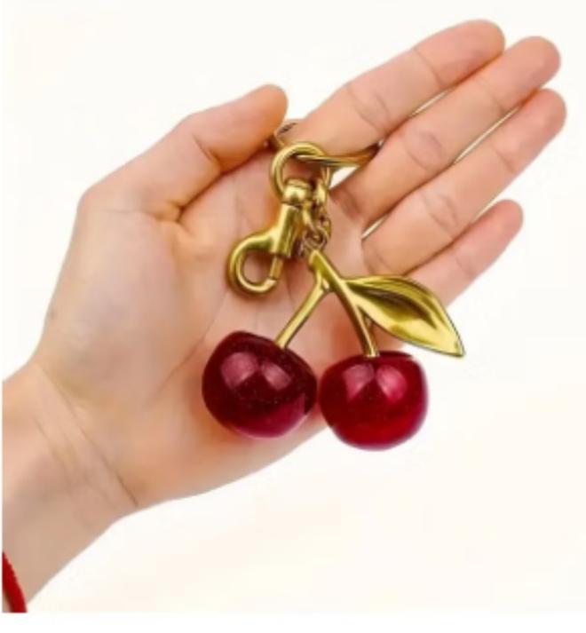 Womens Nice Cherry Medallion With Spring Loop, Elegant Red Cherry For Bags, Ideal And Girls, Fashionable Medallion For Daily Use One Size Red - Image 1