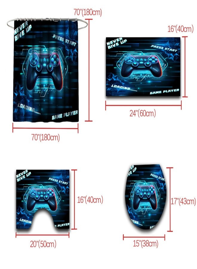 Jiospet 4 Pcs Game Shower Curtain Set for Boys - Gamer Controller Bathroom Sets Boys, Gamepad Bathroom Sets with Shower Curtain and Rugs Gaming Decor with 12 Hooks, 70" x 70" - Image 5