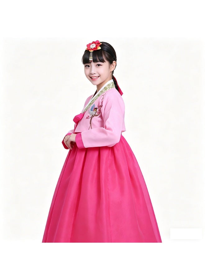 Loquat Girl Korean Traditional Long Sleeve Hanbok Dress Cosplay Costume Pink Top+Rose Red Long Skirt+Hairpin - Image 4