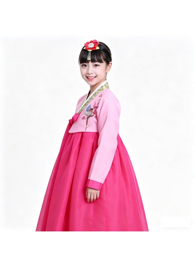 Loquat Girl Korean Traditional Long Sleeve Hanbok Dress Cosplay Costume Pink Top+Rose Red Long Skirt+Hairpin - Image 5