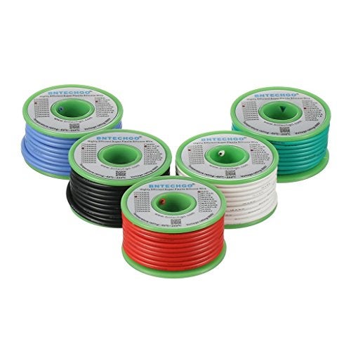 BNTECHGO 16 Gauge Silicone Wire Kit Red Black White Blue and Green Each 25ft 16 AWG Stranded Tinned Copper Wire - Image 1