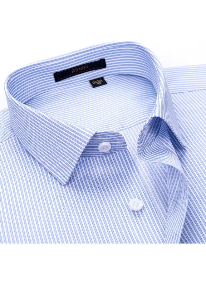 Romon Men's Long Sleeve Shirt 200-thread Count Dp Non-iron Cotton Blue Striped High-end Business Casual Shirt Size 43 - Image 1