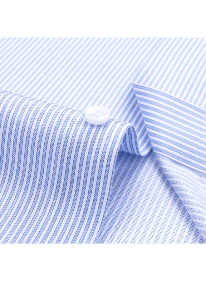 Romon Men's Long Sleeve Shirt 200-thread Count Dp Non-iron Cotton Blue Striped High-end Business Casual Shirt Size 43 - Image 2